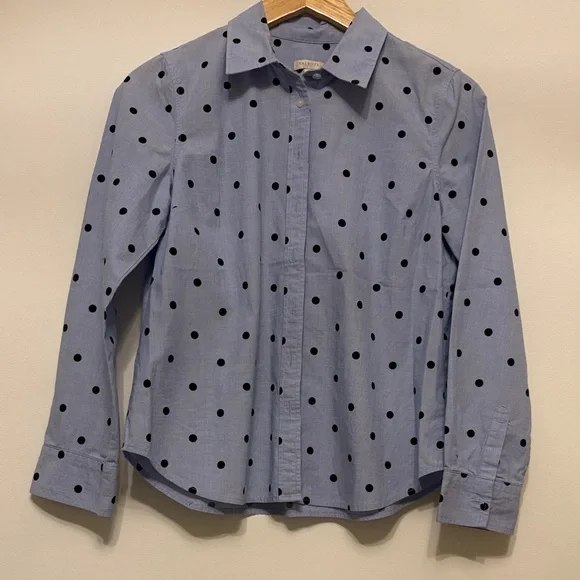 Talbots Blue Dot Button Down- small petite - Picture 2 of 5